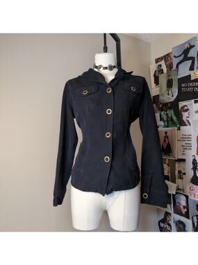 Corduroy Button-Up Jacket with Gold Grommets Gothic